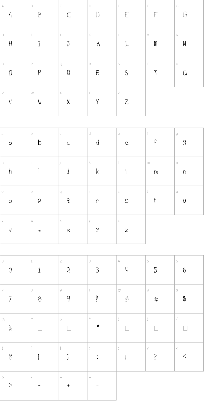 Character Map Billy Bear's Crayons Font