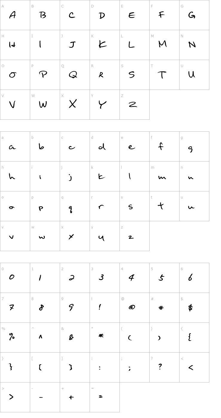 Character Map BinghamsHand Bold Font