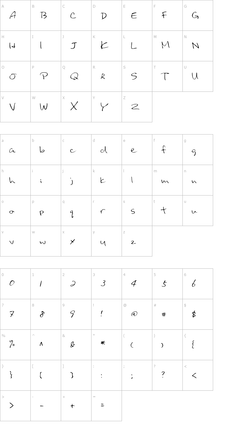 Character Map BinghamsHand Font