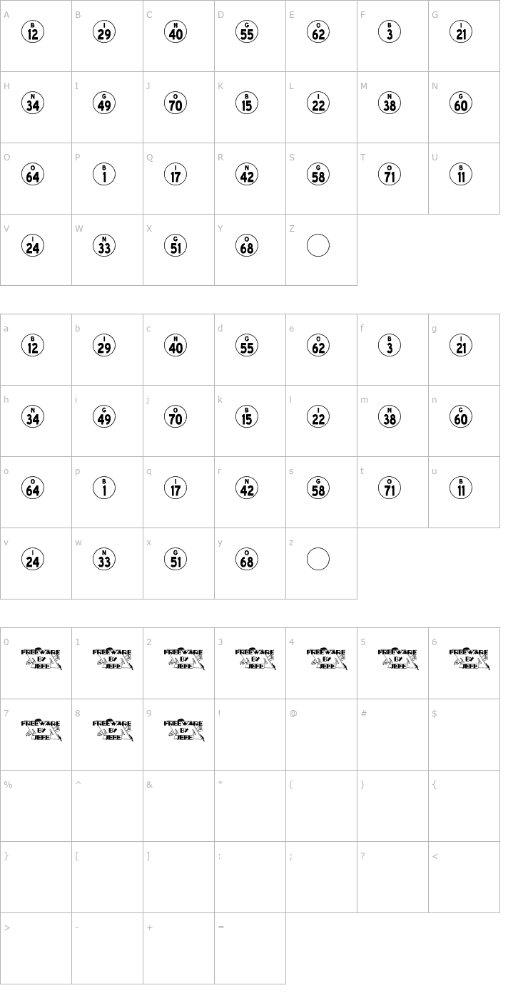 Character Map Bingo! JL Font