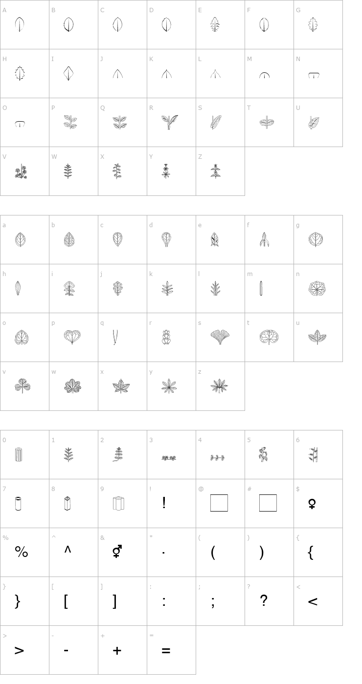 Character Map BioLeaf Becker Font