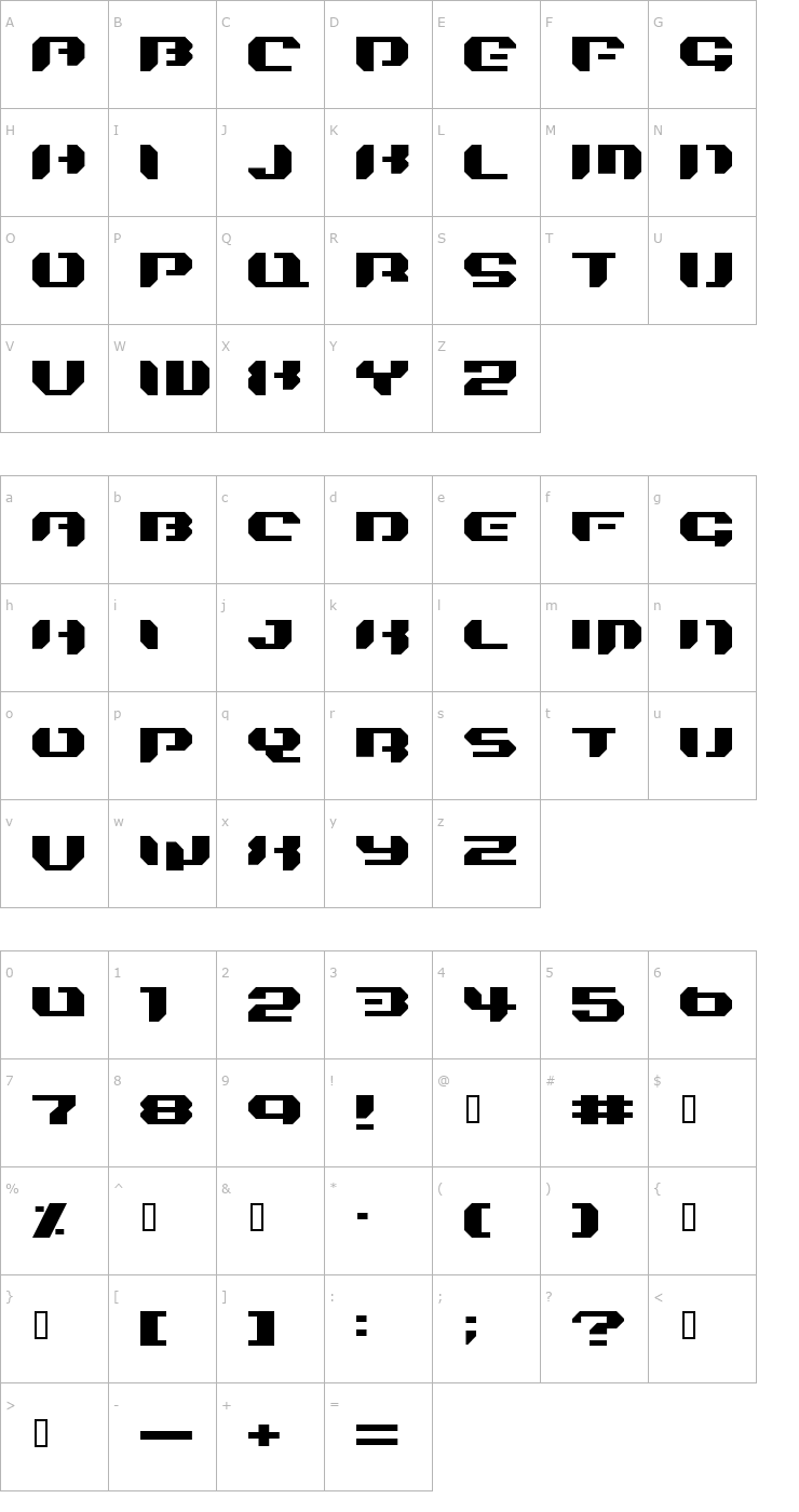 Character Map Bionic Kid Simple Font