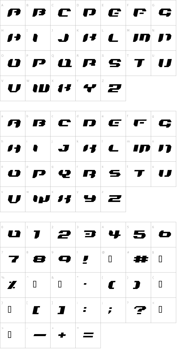 Character Map Bionic Kid Simple Slanted Font