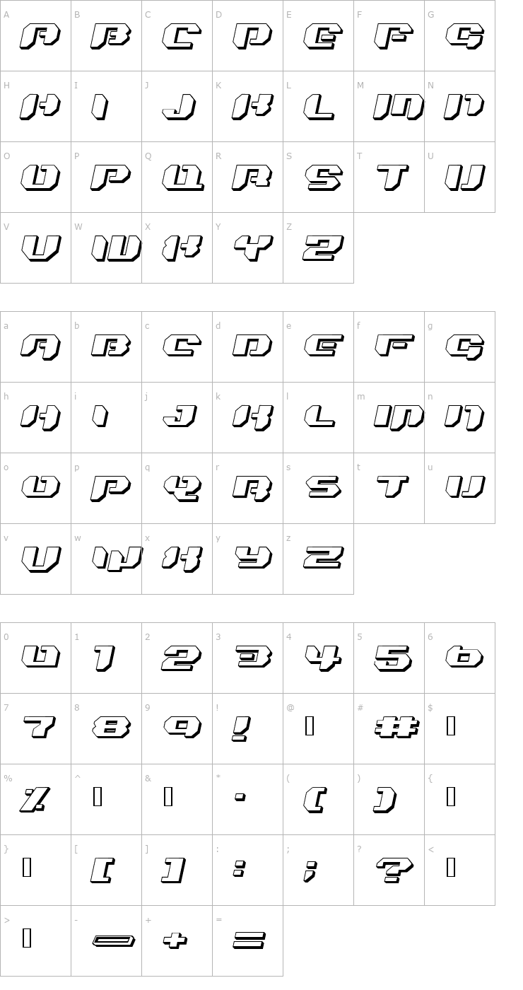 Character Map Bionic Kid Slanted 3d Font