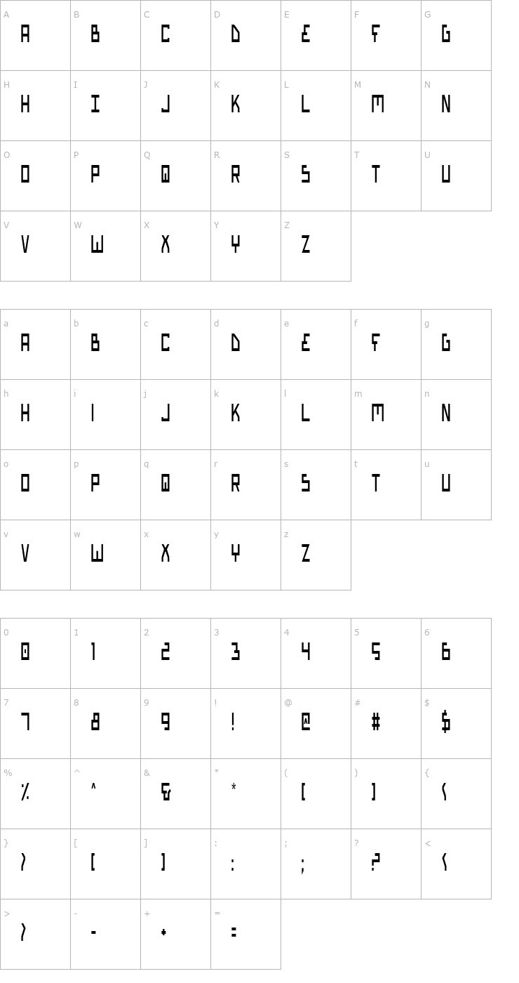Character Map Bionic Type Condensed Font