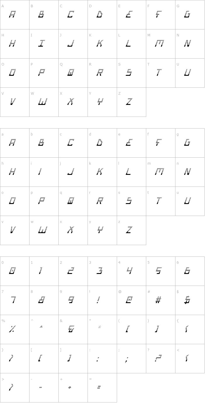 Character Map Bionic Type Gradient Italic Font
