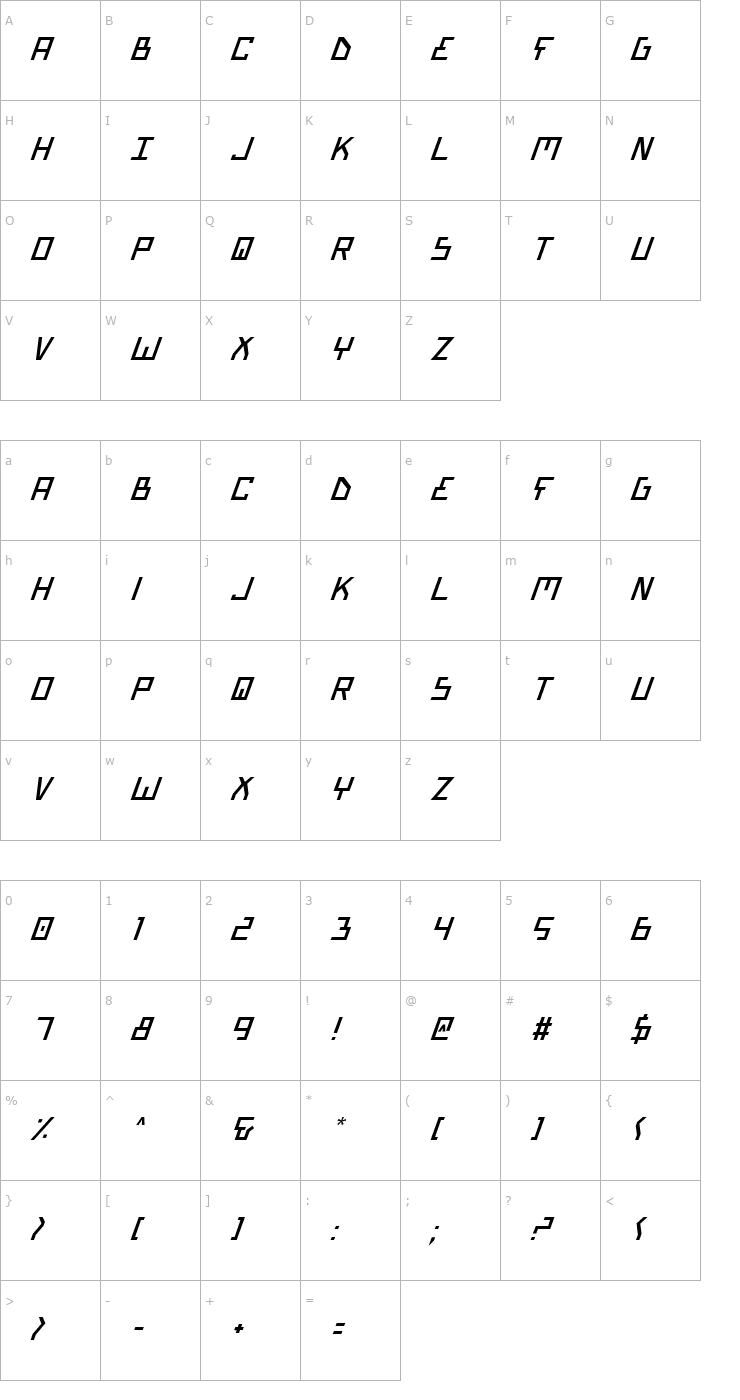 Character Map Bionic Type Italic Font