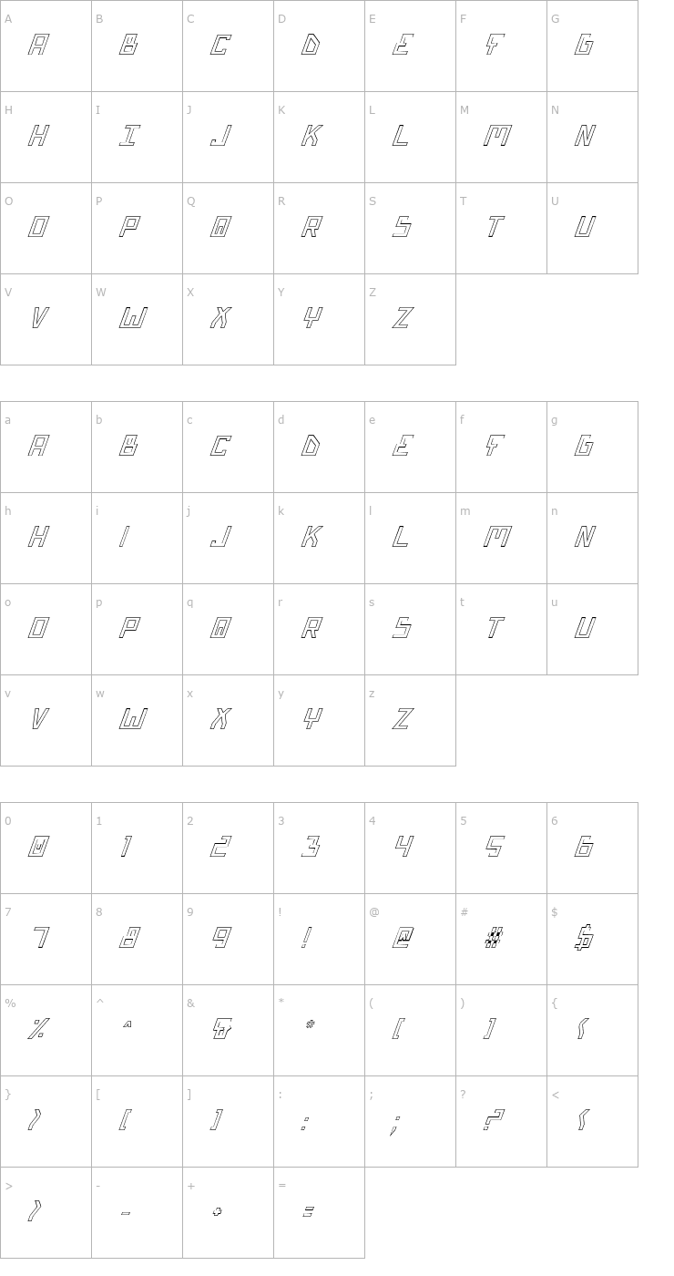 Character Map Bionic Type Outline Italic Font