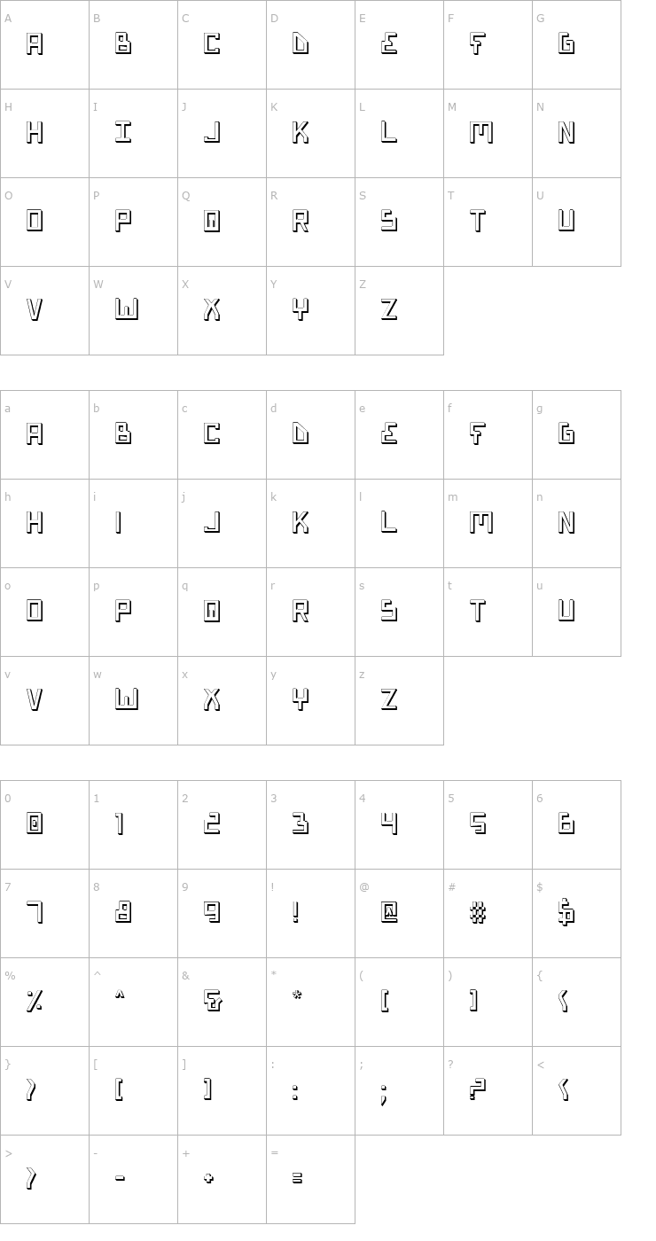 Character Map Bionic Type Shadow Font