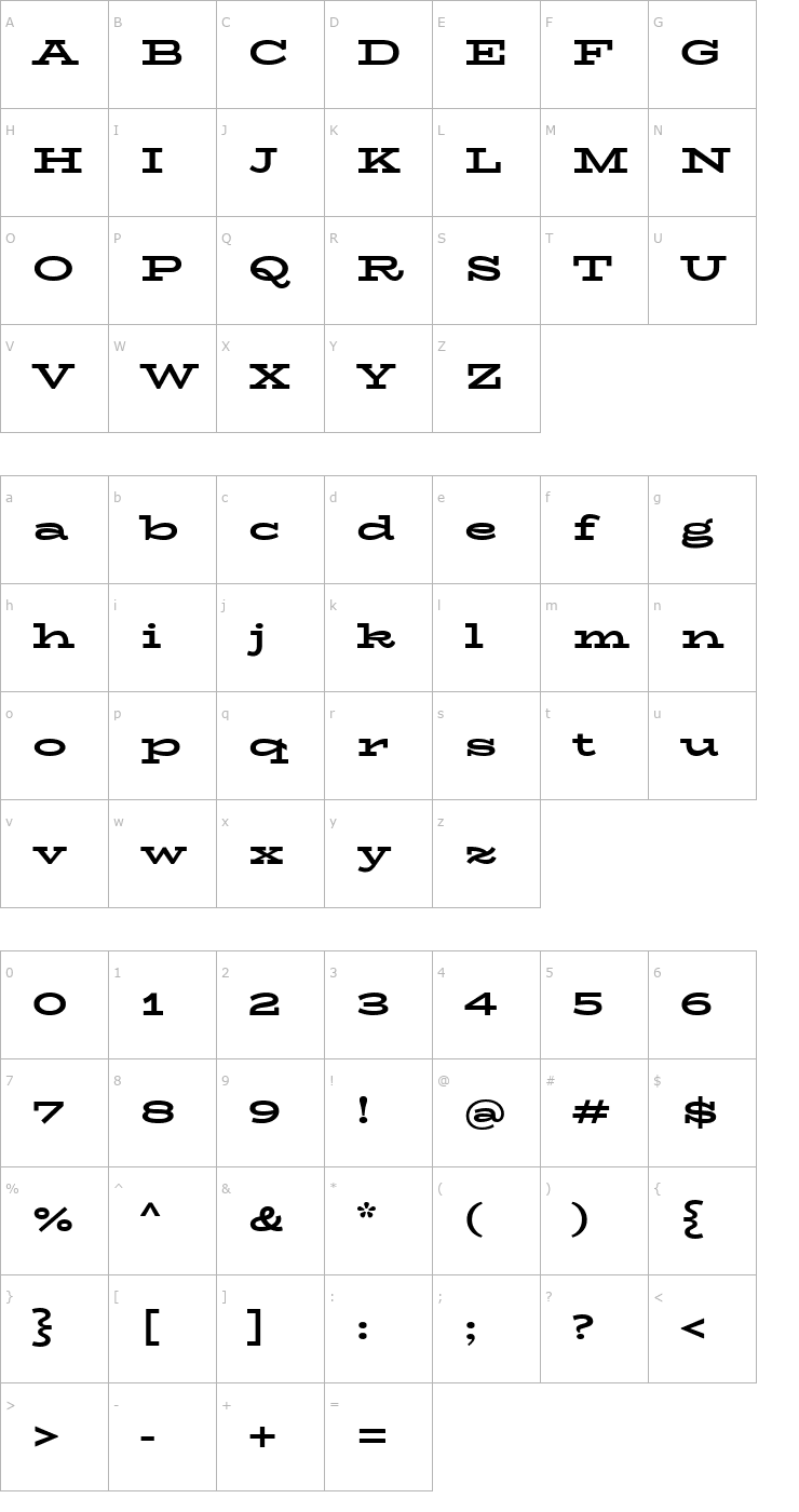 Character Map BioRhyme Expanded ExtraBold Font