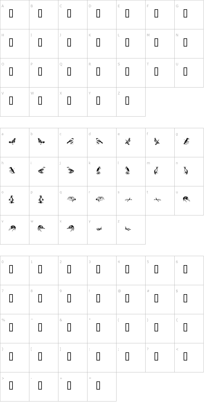 Character Map birds a Font