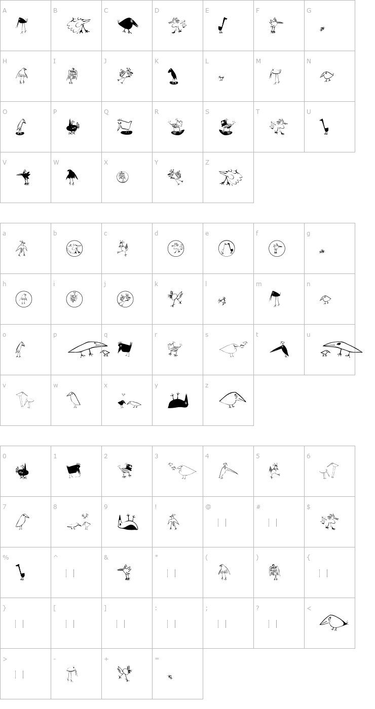 Character Map Birds Font