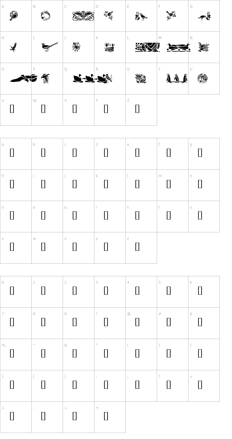 Character Map Birds Two Font
