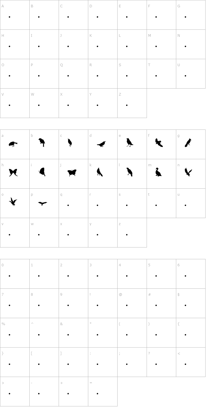 Character Map Birdsbutterflies Font