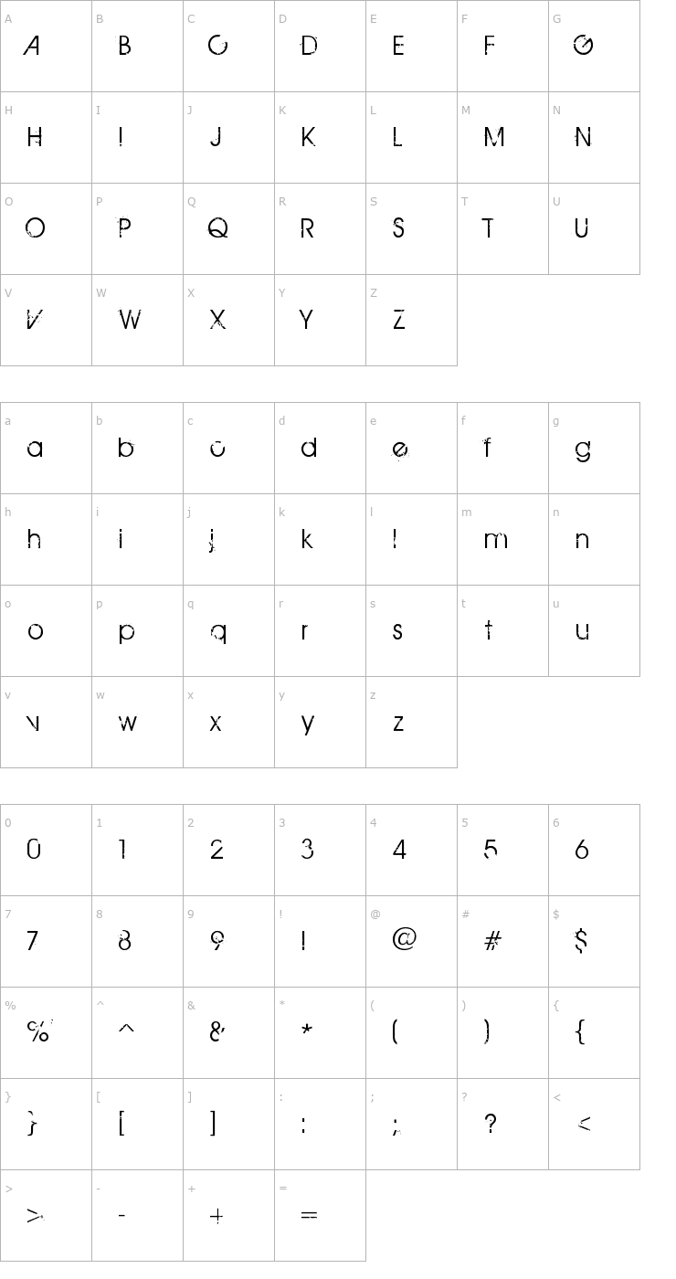 Character Map Birth of a Hero Font