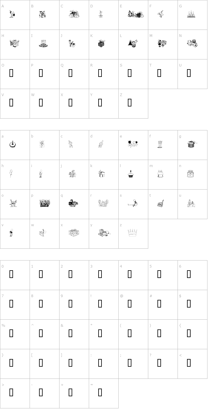 Character Map Birthdaze Font