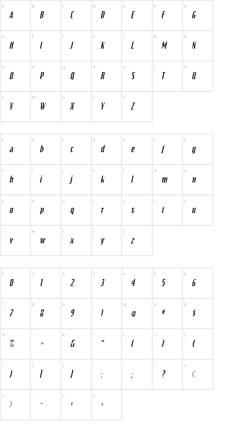 Character Map Bitmap Italic Font