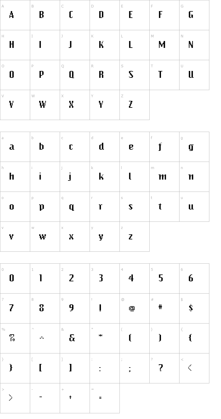 Character Map BitmapWide Regular Font