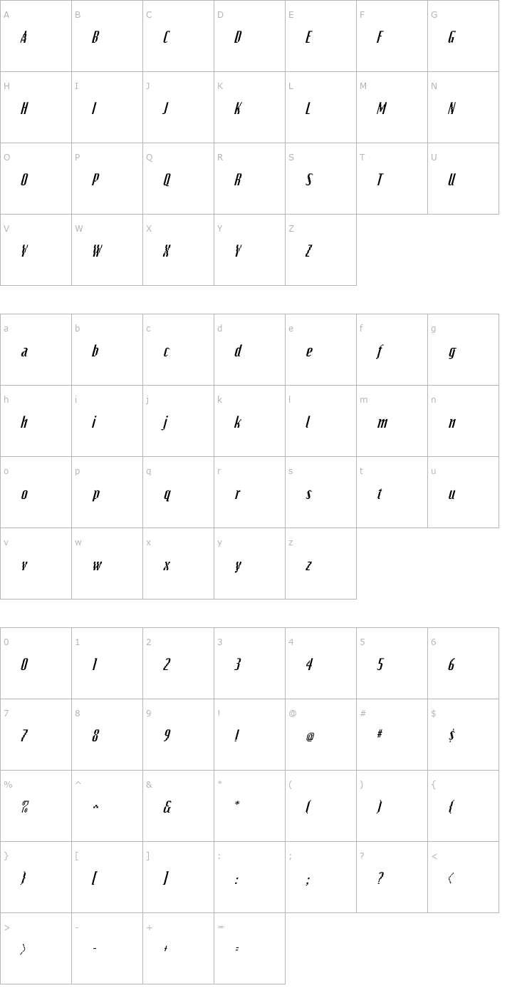 Character Map Bits Italic Font