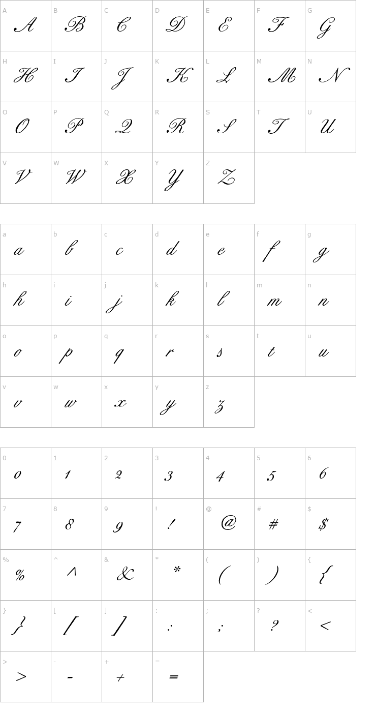Character Map BixAntiqueScriptHmk Font