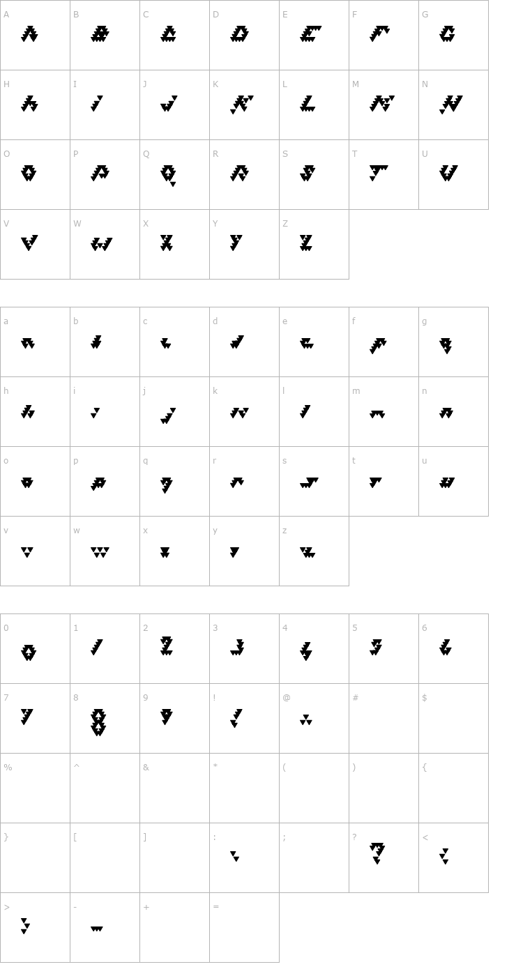 Character Map Bizar Loved Triangles Font