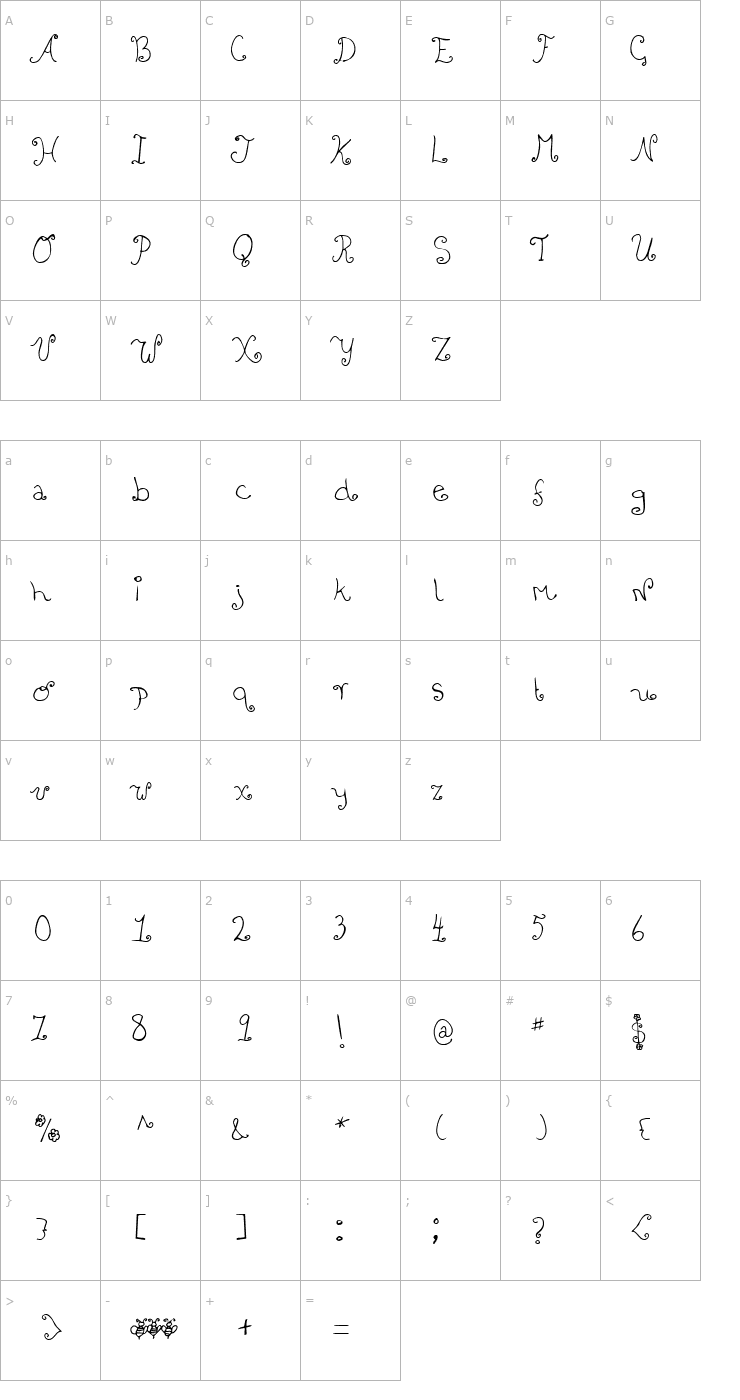 Character Map Bizzy Bee Font