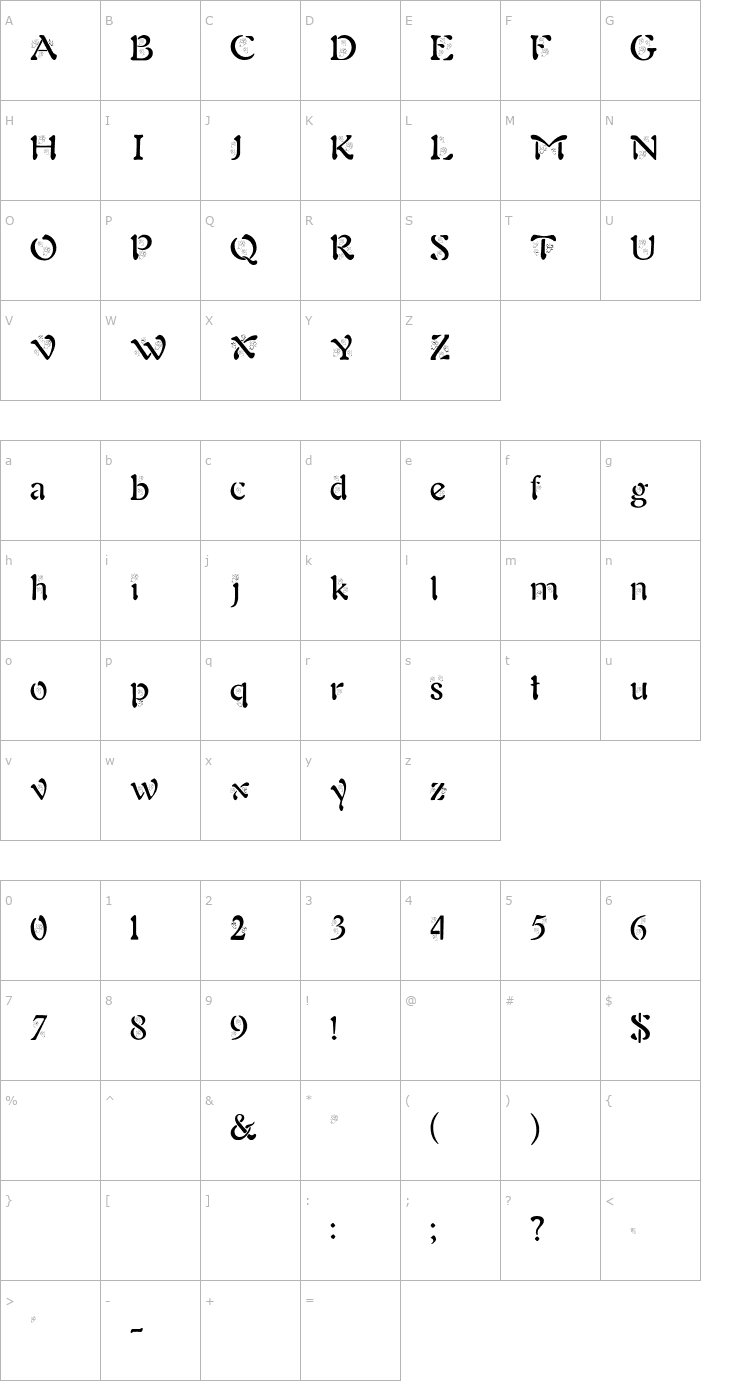 Character Map BJF Angels Font