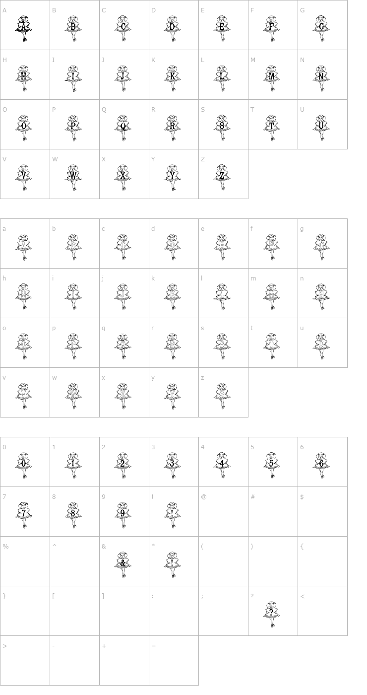 Character Map BJF Ballerina BJF Ballerina Font