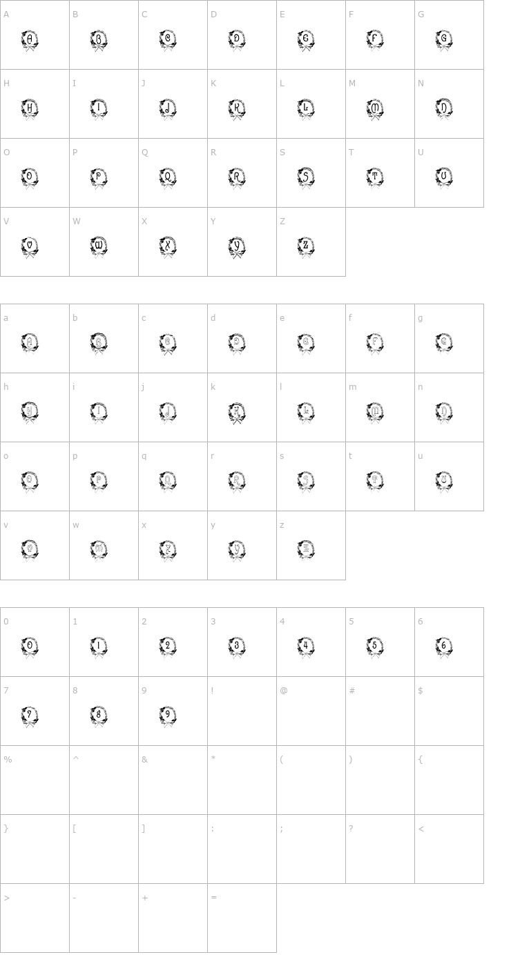 Character Map BJF Christmas Wreath Font