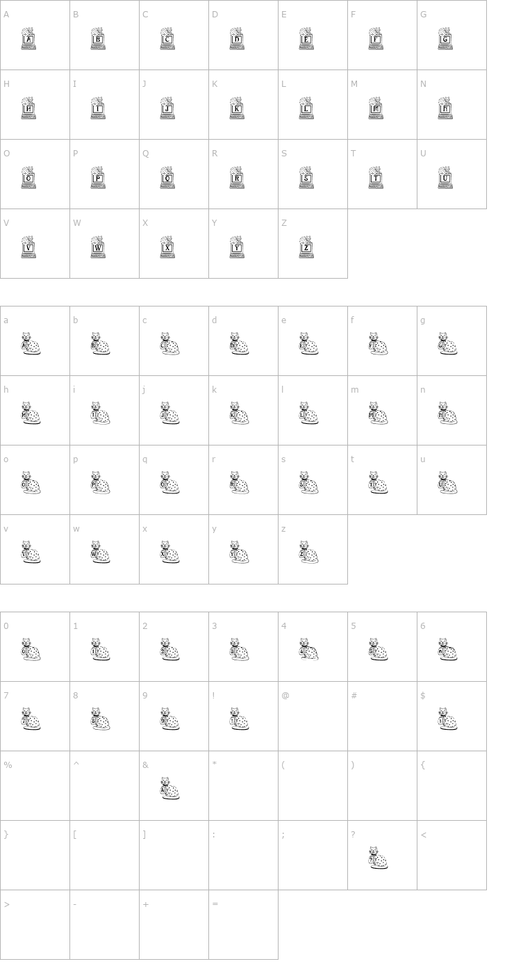 Character Map BJF Kat n Mouse Font