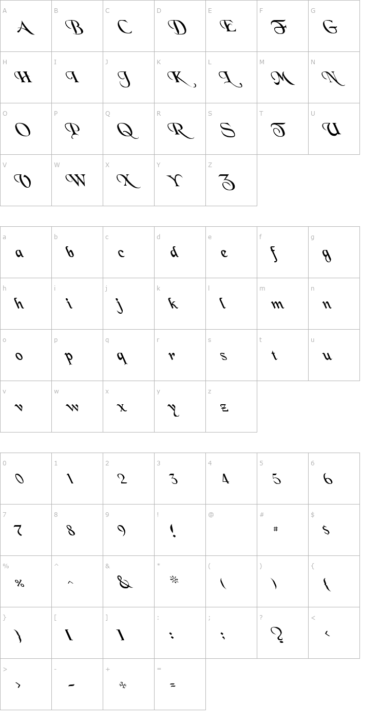 Character Map Black Chancery Extreme Lefty Font