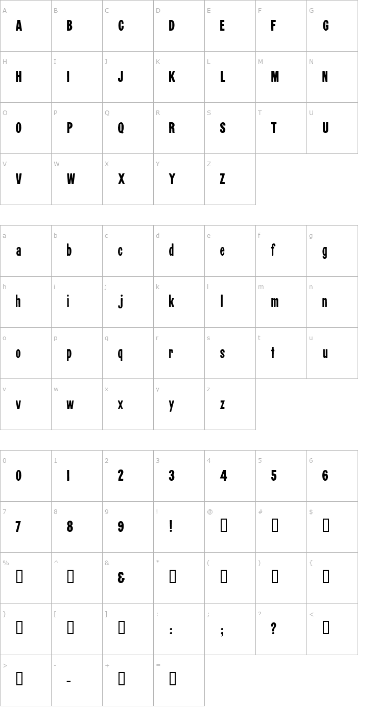 Character Map Black Condensed HPLHS Font