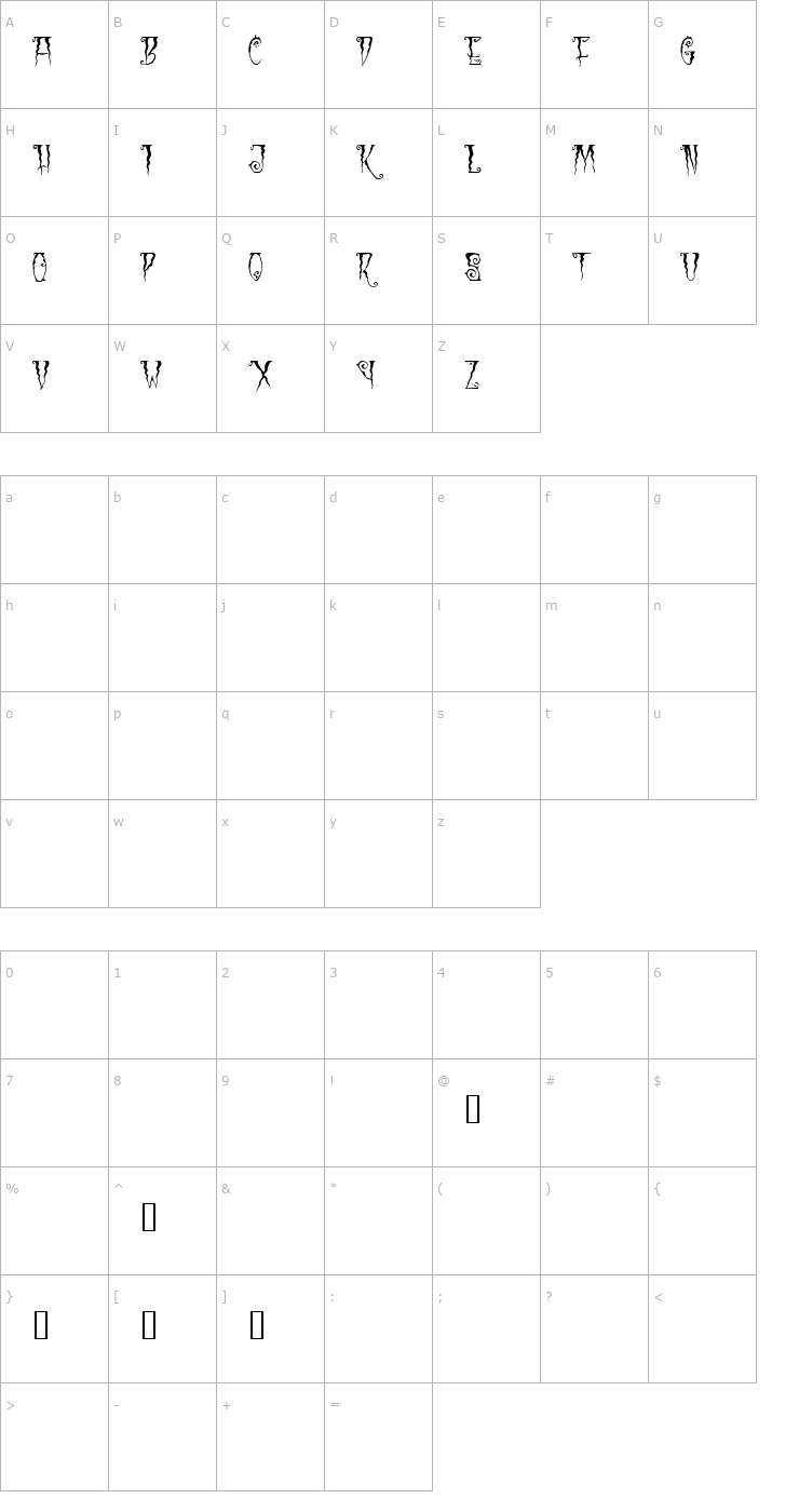 Character Map Black Cow Font