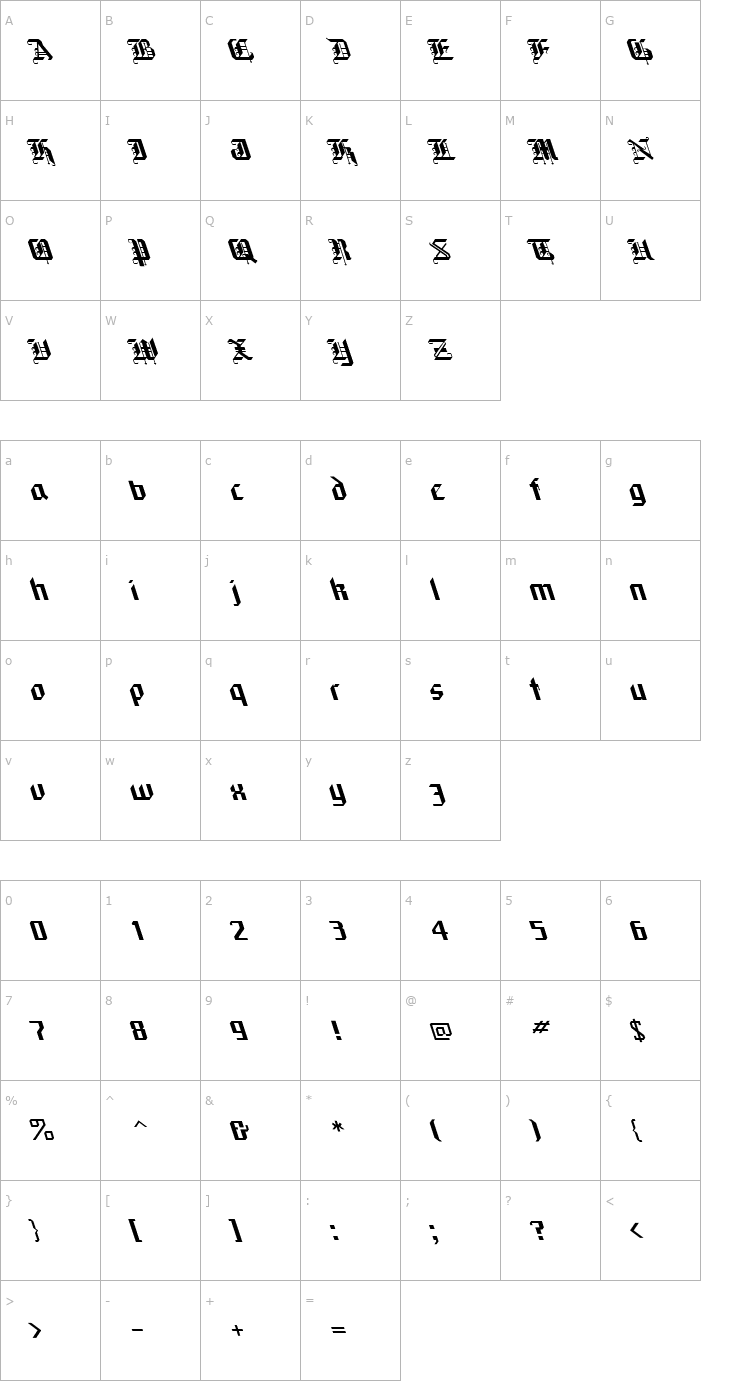 Character Map Black Forest Lefty Font