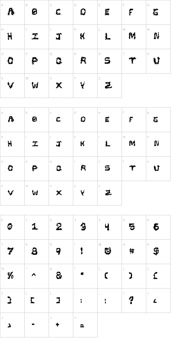 Character Map Black Shirt Slime Trail Font