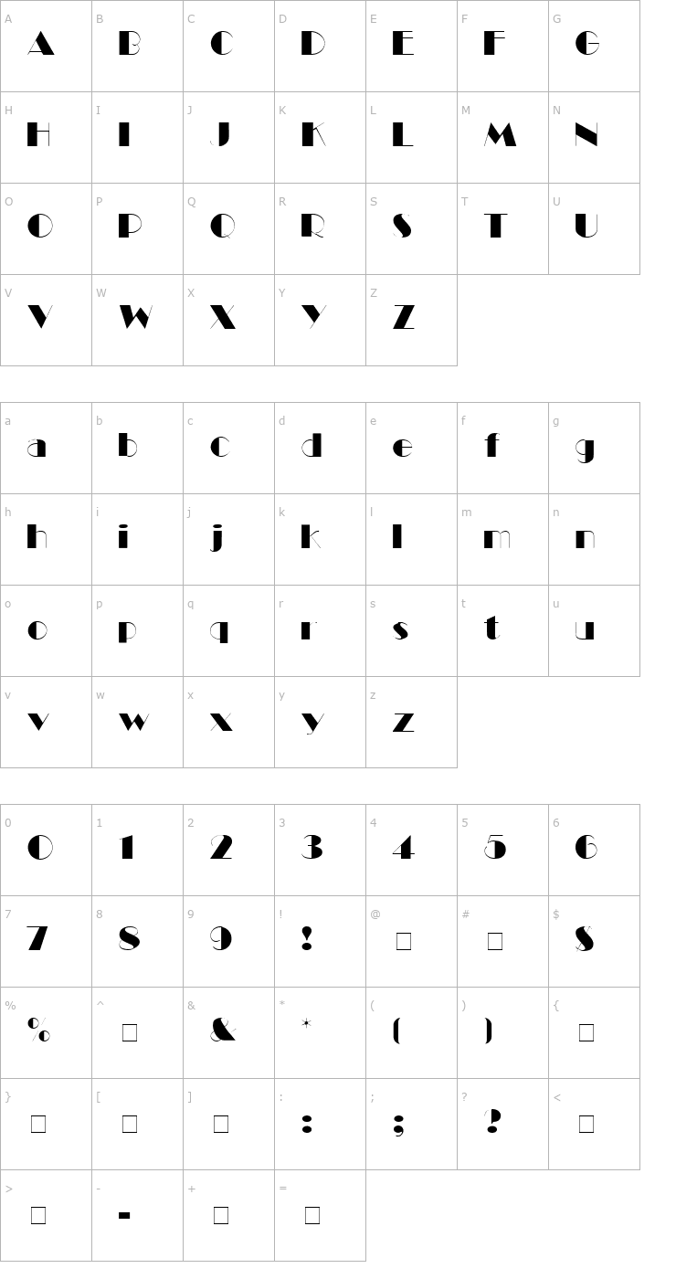 Character Map Black Tie Display SSi Font