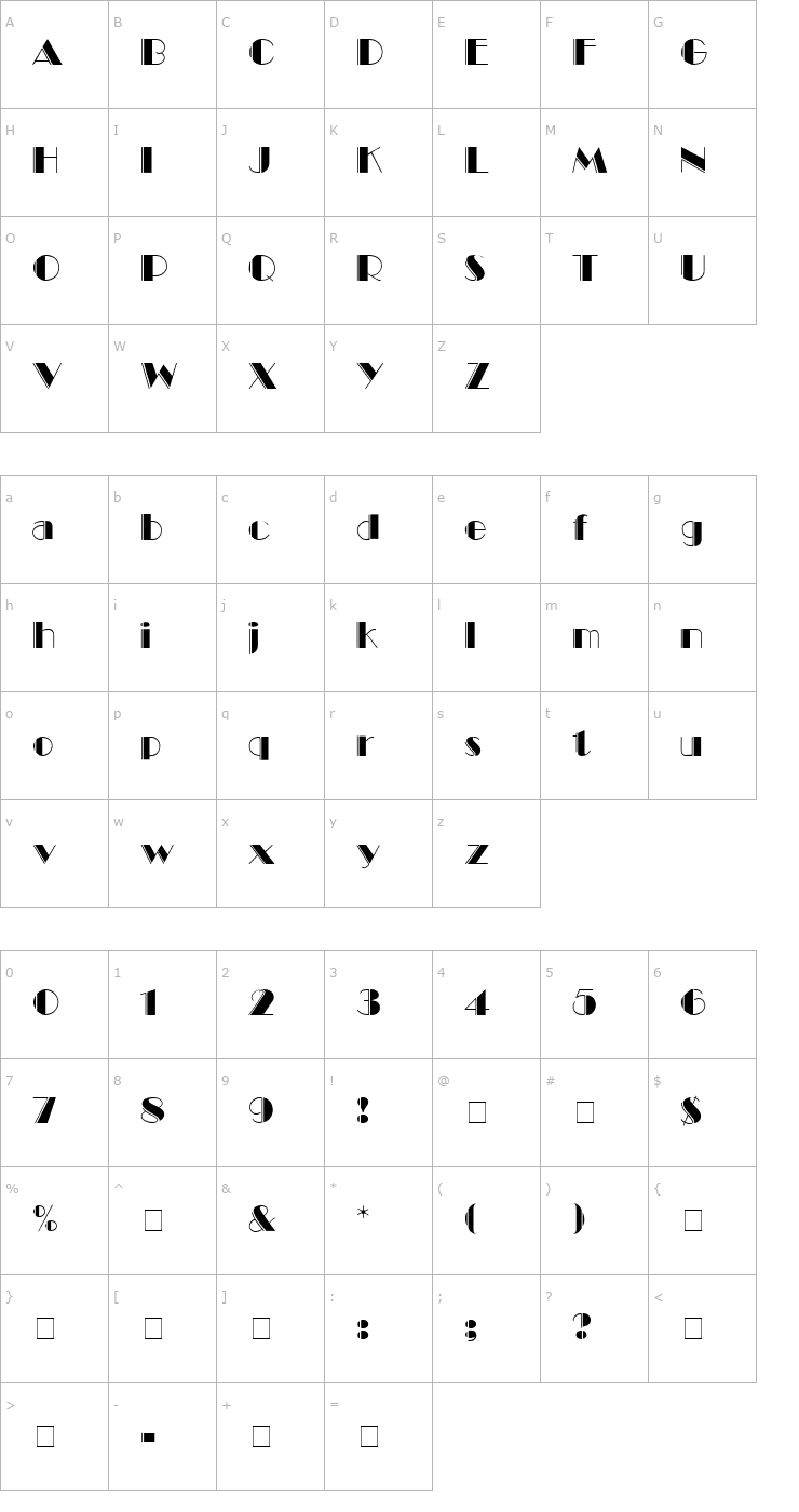 Character Map Black Tie Engraved Display SSi Font