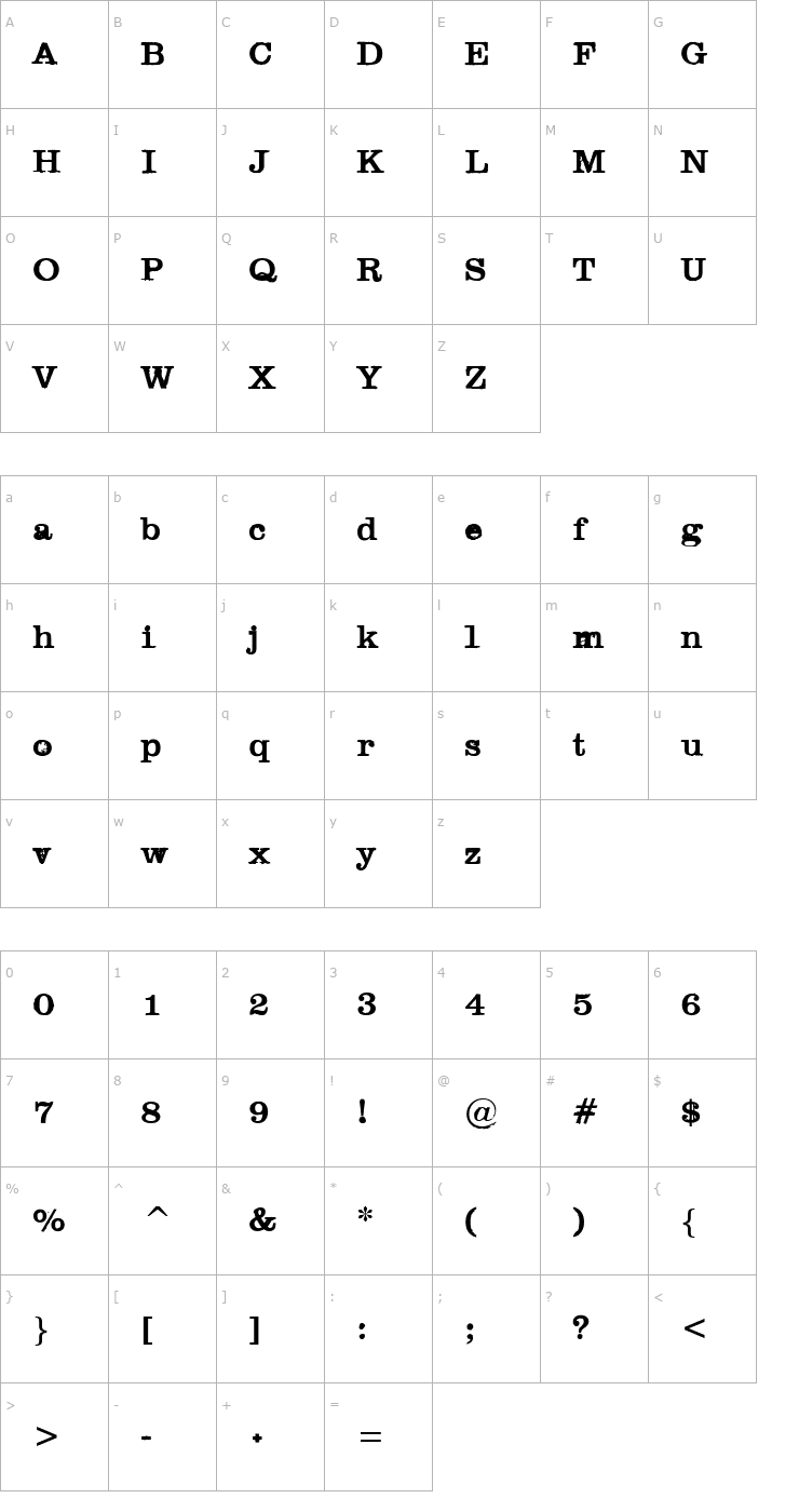 Character Map Black Widow Font