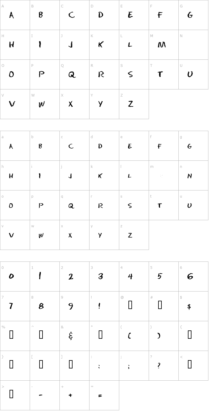 Character Map BlackBoardDisplaySCapsSSK Font