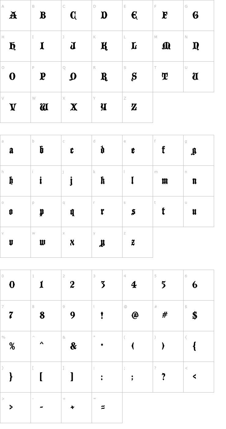 Character Map BlackCastleMF Font