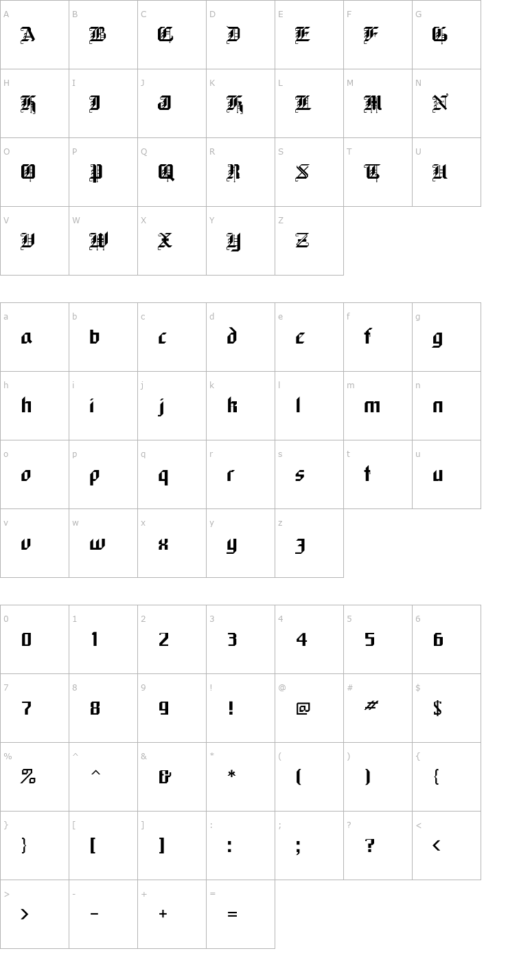 Character Map BlackForest Font