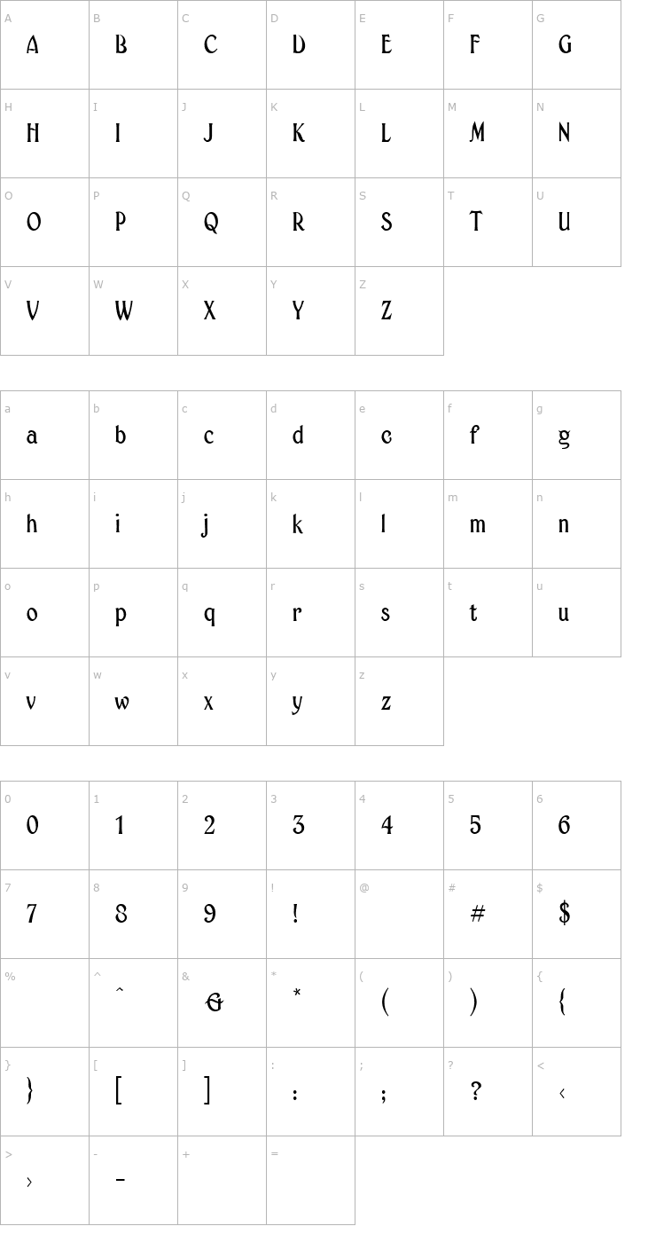 Character Map Blackfriar Font