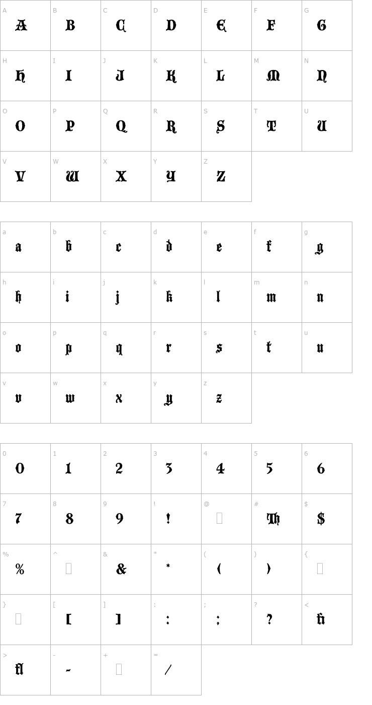Character Map Blackmoor LET Plain1.0 Font