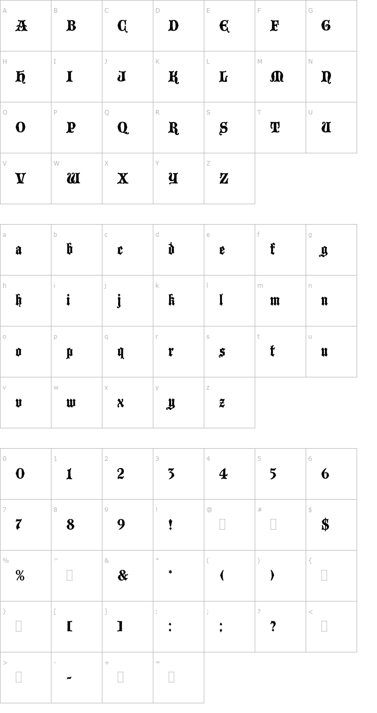 Character Map BlackmoorPlain Font