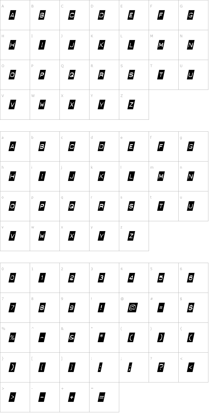 Character Map Blackout Italic Font