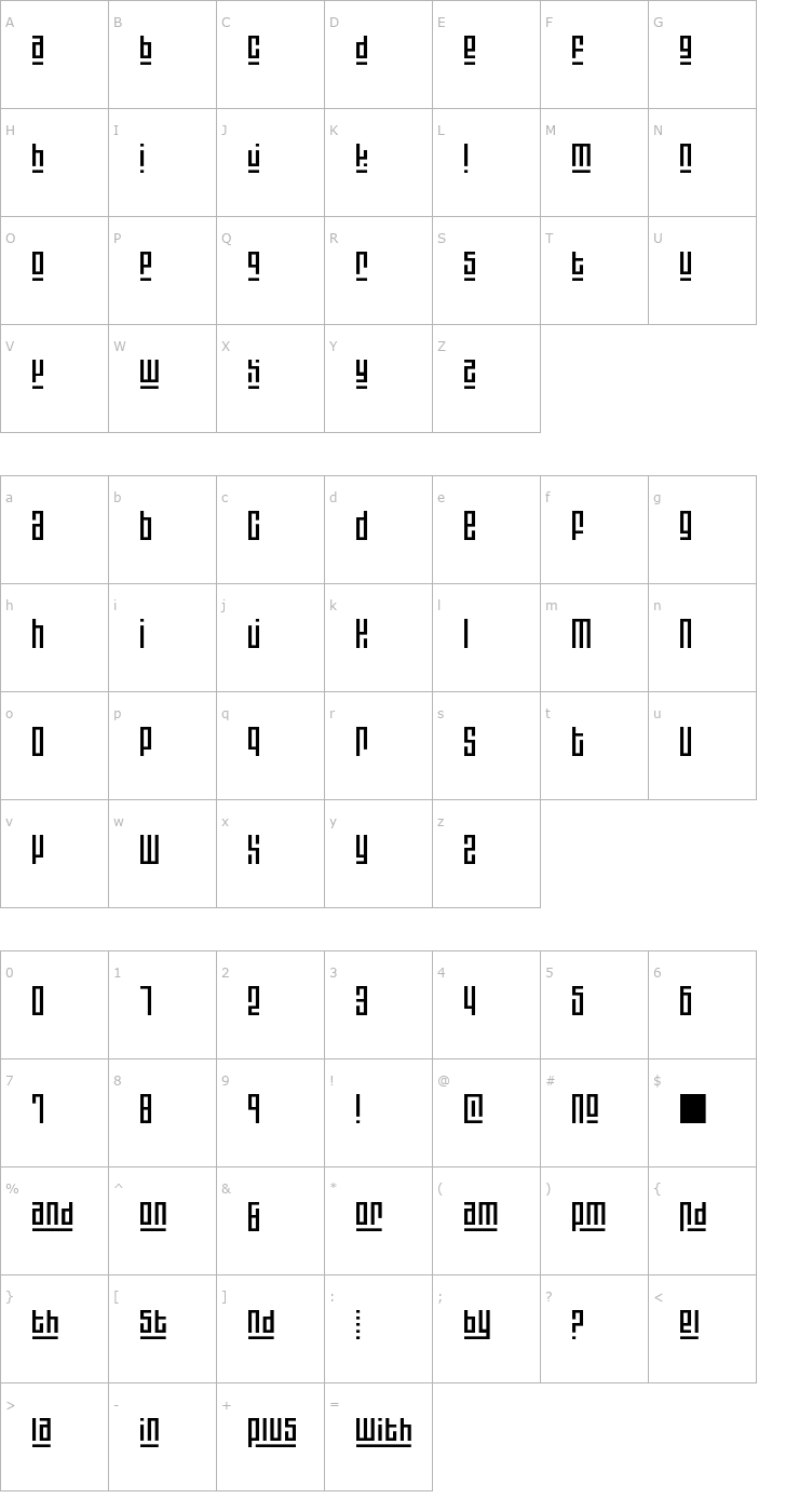 Character Map Blackout3-ExtraLight Font