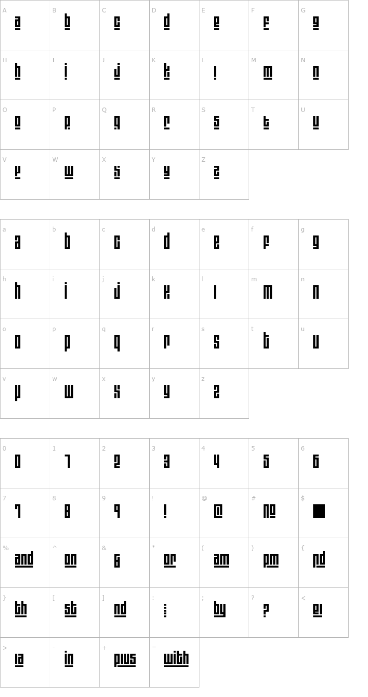 Character Map Blackout3plus1-Light Font
