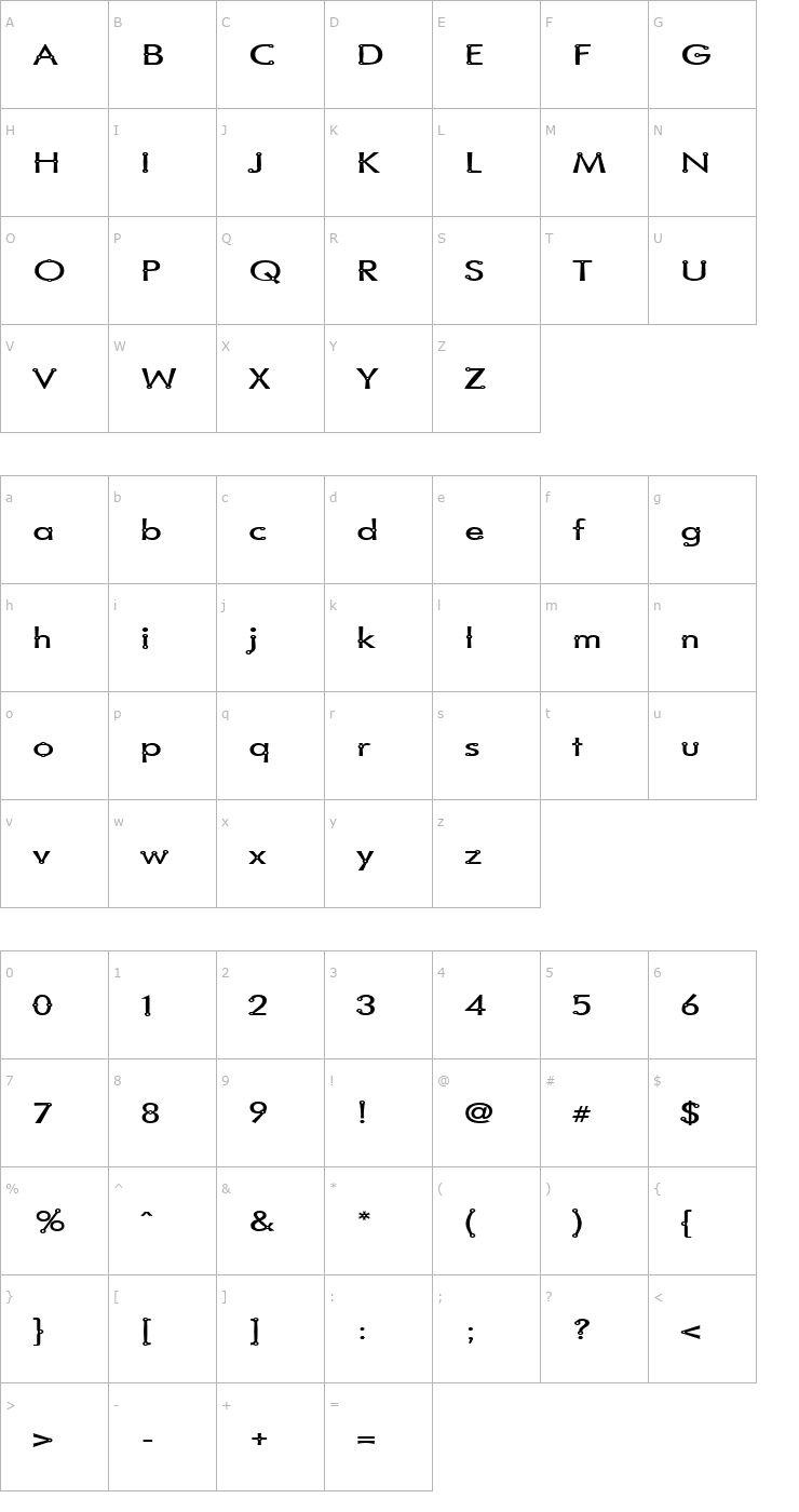 Character Map Blacksmith Delight SemiWide Font