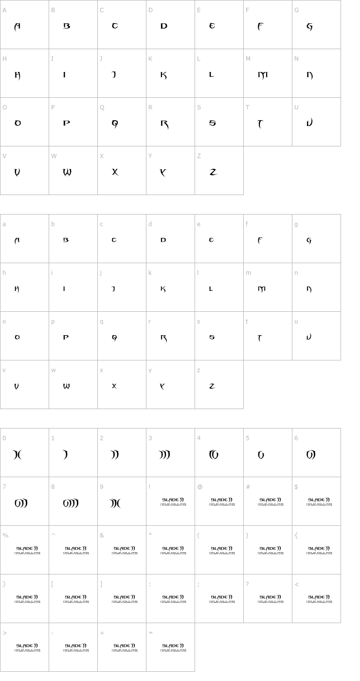 Character Map Blade 2 Font