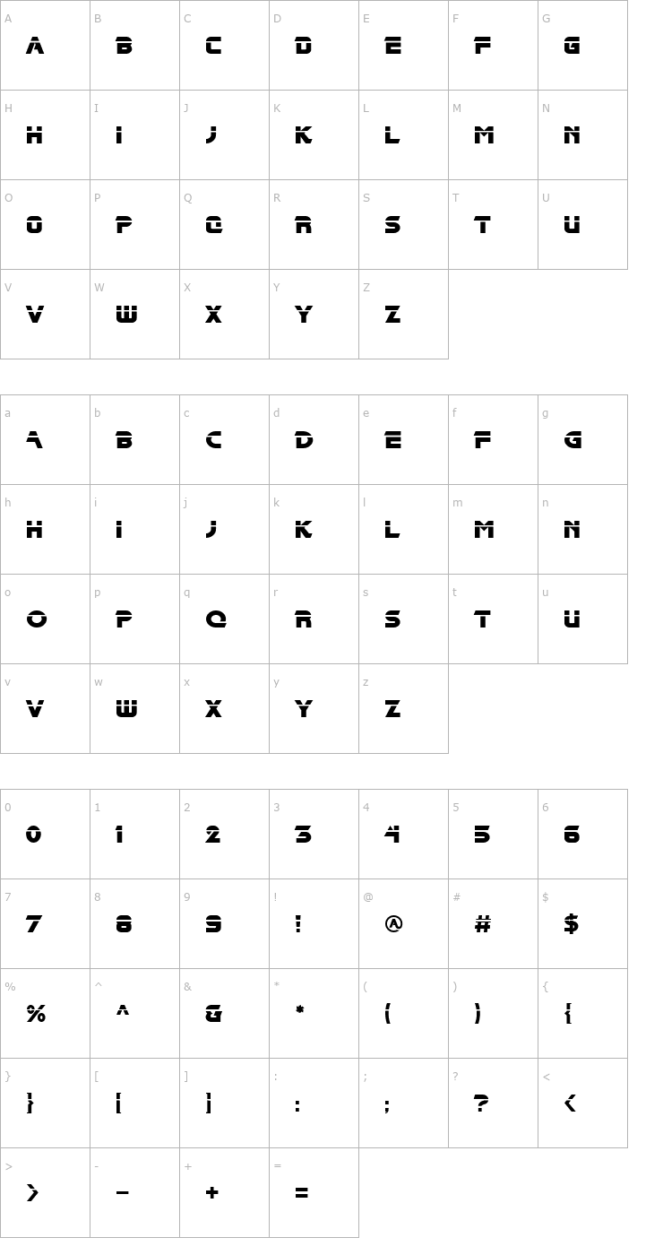 Character Map BladeCutThru Font